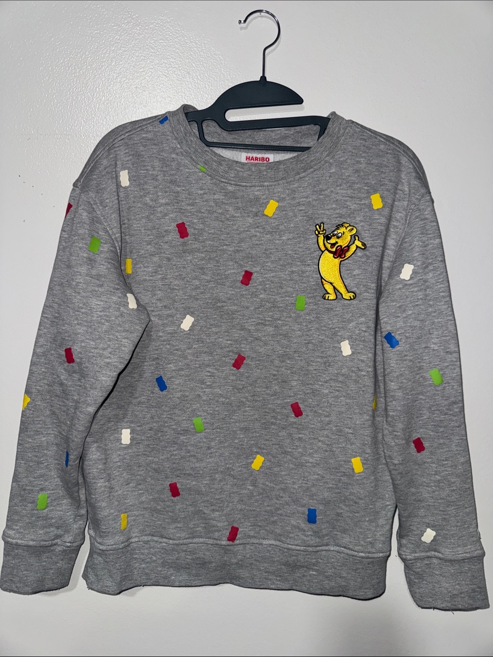 HARIBO Gray Crewneck Sweater with Multicolor Candy Accents